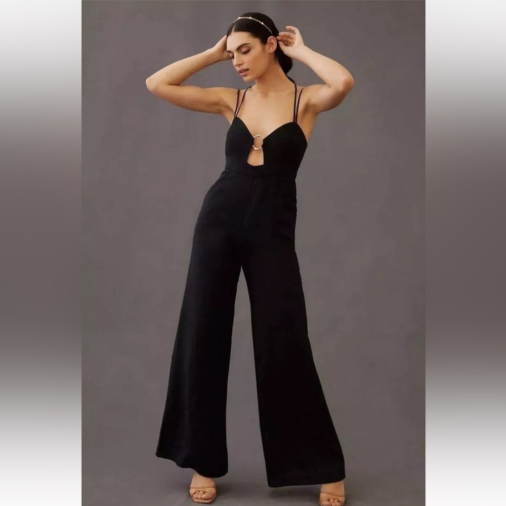 NWT Anthropologie Rumer Byron Ring Jumpsuit Size XS Linen Black retails for 328